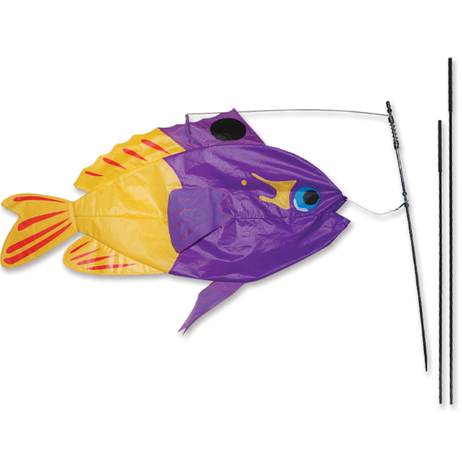 Swimming Fish Recumbent Bike Flag in Fairy Basslet design mounted on a recumbent bicycle, showcasing vibrant colors and 3D effect.