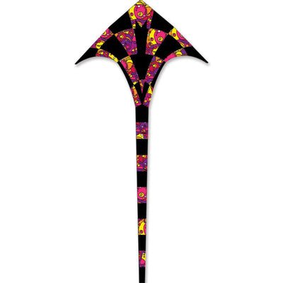 T-Delta Kite - Warm Orbit featuring a colorful design flying high against a blue sky, measuring 150 x 283 inches, perfect for outdoor fun.