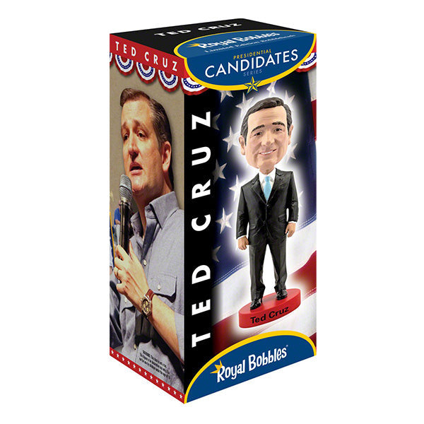 Ted Cruz Bobblehead standing approximately 8 inches tall with detailed hand-painted features, showcasing the likeness of the Texas senator, perfect for collectors.