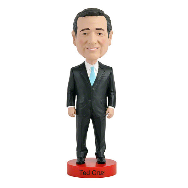Ted Cruz Bobblehead standing approximately 8 inches tall with detailed hand-painted features, showcasing the likeness of the Texas senator, perfect for collectors.