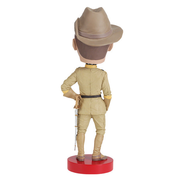 Teddy Roosevelt Bobblehead standing 8 inches tall, featuring detailed hand-painted likeness of Theodore Roosevelt with spectacles and a tailored suit.