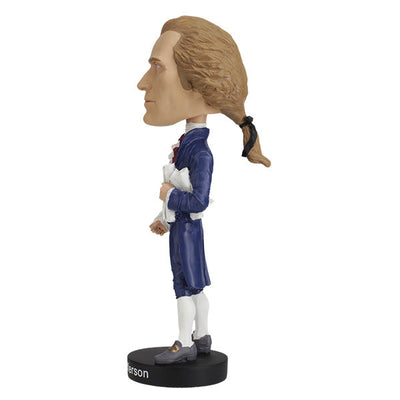 Thomas Jefferson Bobblehead in polyresin, standing approximately 8 inches tall, featuring hand-painted details and vibrant colors, ideal for collectors.