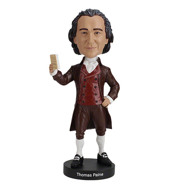 Thomas Paine V2 Bobblehead featuring intricate detailing, standing 8 inches tall, perfect for commemorating America's founding father.