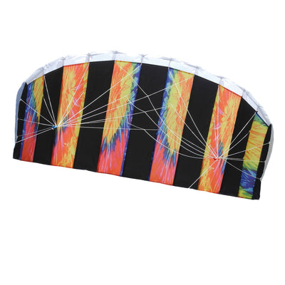 Tie Dye 62\" Sport Air Foil kite soaring in the sky, showcasing bright colors and intricate patterns against a clear blue background.