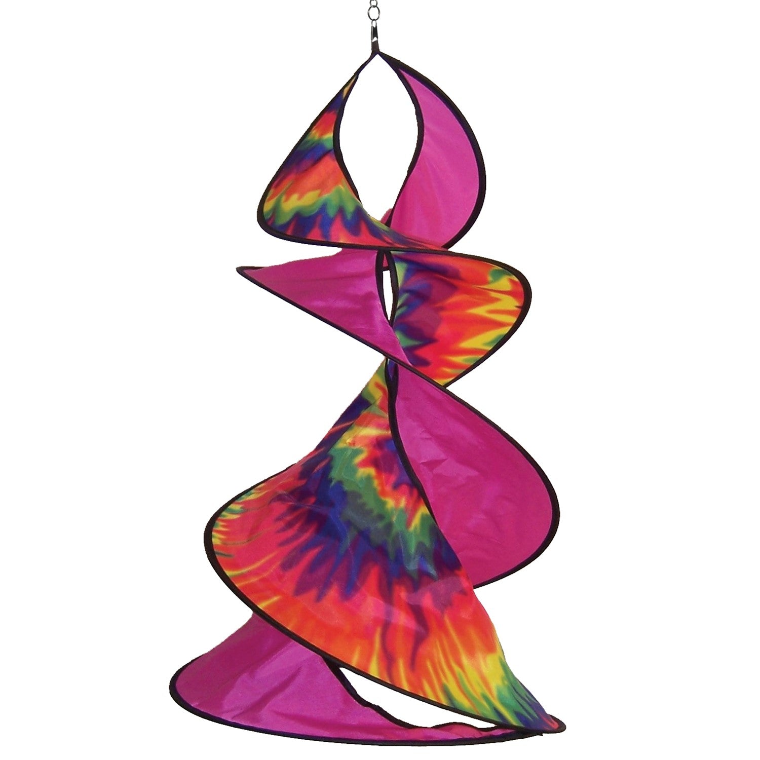 The Tie Dye Spin Duet featuring colorful tie-dye patterns, spinning gracefully in an outdoor setting, perfect for garden decor.