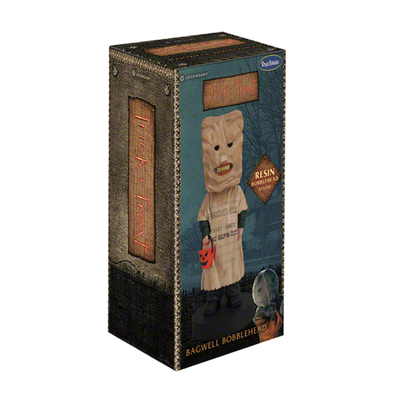 Trick 'r Treat Bagwell Bobblehead featuring lifelike details, designed to capture the character's essence from the 2007 horror classic, ideal for display in any collectible collection.