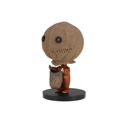 Trick 'r Treat - Sam Go! Bobbles, 3-inch tall bobblehead featuring Sam in burlap mask with treat bag, displayed in a window box.