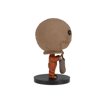 Trick 'r Treat - Sam Go! Bobbles, 3-inch tall bobblehead featuring Sam in burlap mask with treat bag, displayed in a window box.