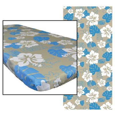 Vibrant Tropical 6' Tablecloth secured on a picnic table, showcasing its colorful pattern and deep pockets for outdoor use.