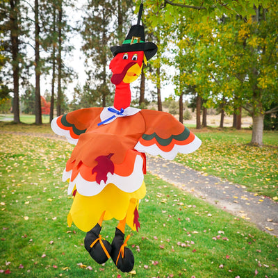 Turkey Wind Friend hangs delightfully as a 3D Thanksgiving decoration, featuring a charming turkey shape and vibrant colors for festive outdoor decor.