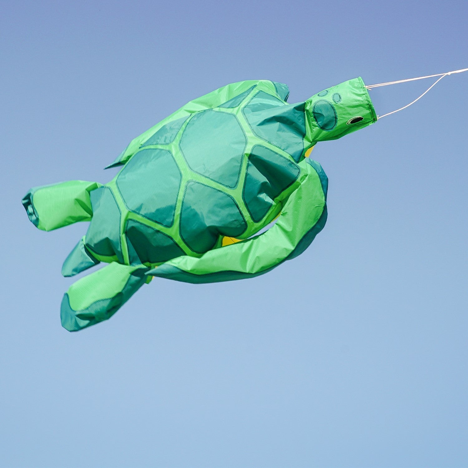 Turtle Big Breeze WindsockTM with 3D features, vibrant colors, and inflatable flippers displayed outdoors, gracefully waving in the wind.