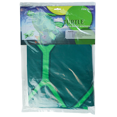 Turtle Big Breeze WindsockTM with 3D features, vibrant colors, and inflatable flippers displayed outdoors, gracefully waving in the wind.