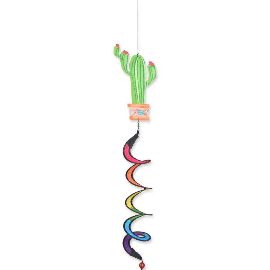 Twister - Cactus spinning garden accent with bright colors displayed outdoors, showcasing its corkscrew tail in a gentle breeze.