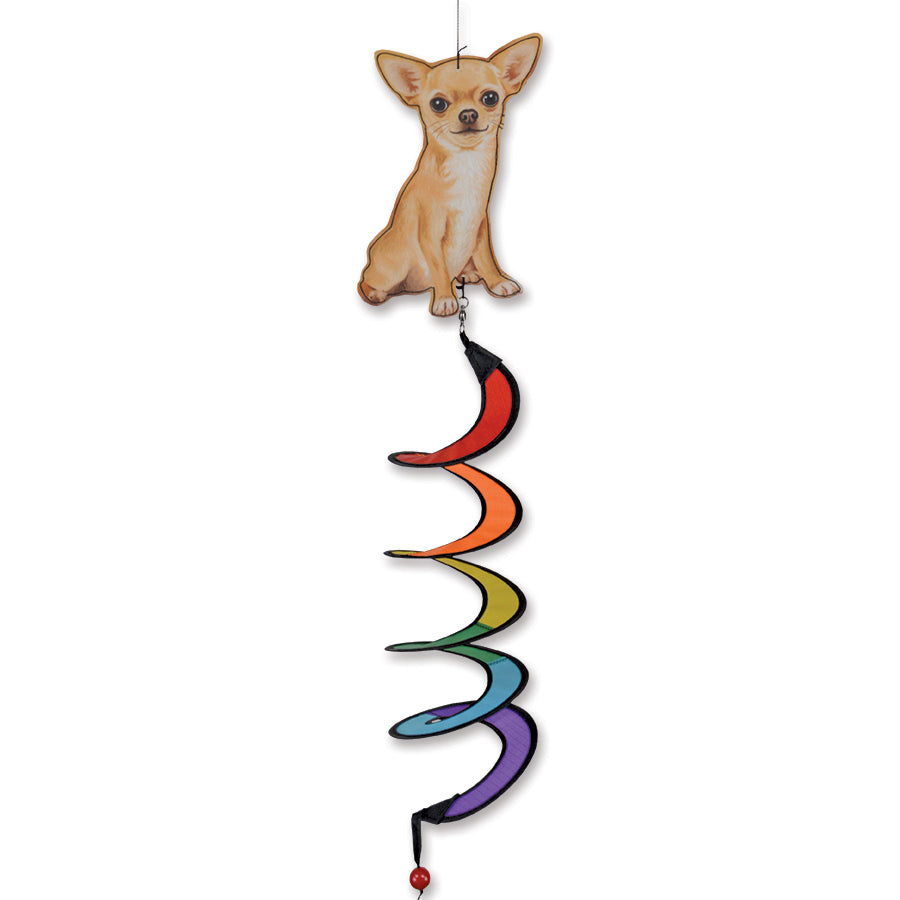 Twister Chihuahua decorative accent measuring 12 inches tall with colorful plush fabric, embodying the playful and loyal spirit of the breed.