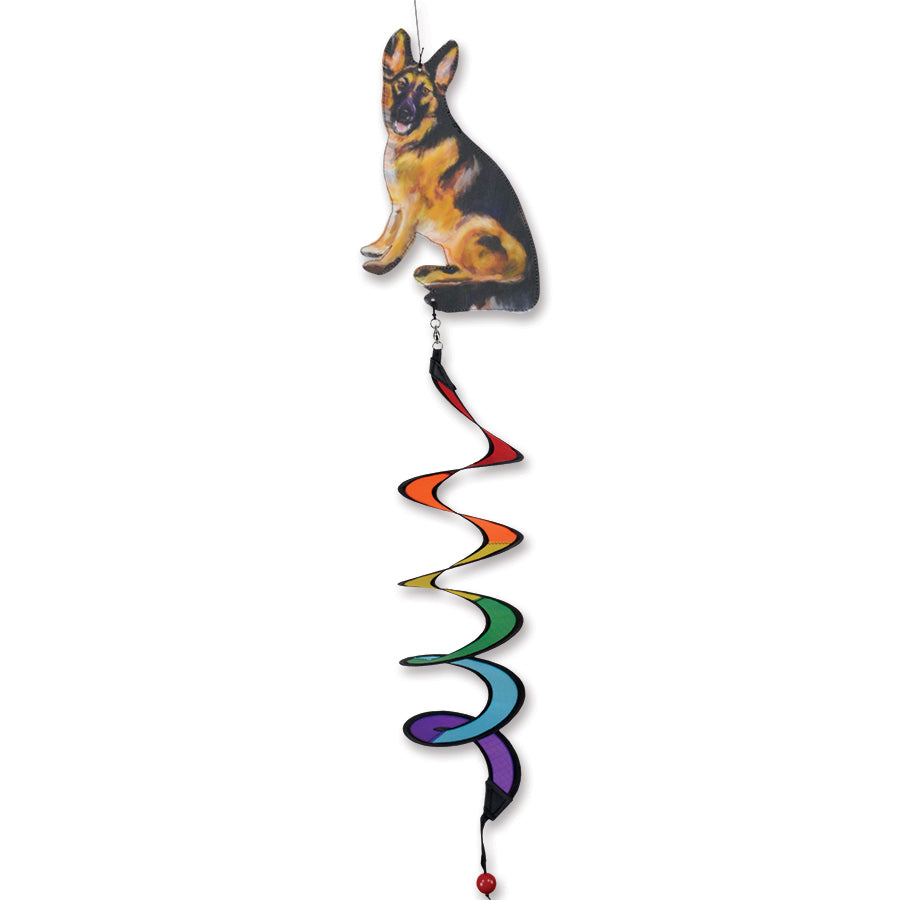 Twister German Shepherd accent figurine, 8 inches tall, intricately designed in high-quality resin, displayed on a shelf indoors.
