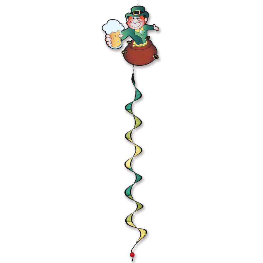 Twister - Laughing Leprechaun garden accent standing upright in a vibrant garden, twirling joyfully in the wind, perfect for outdoor decor.