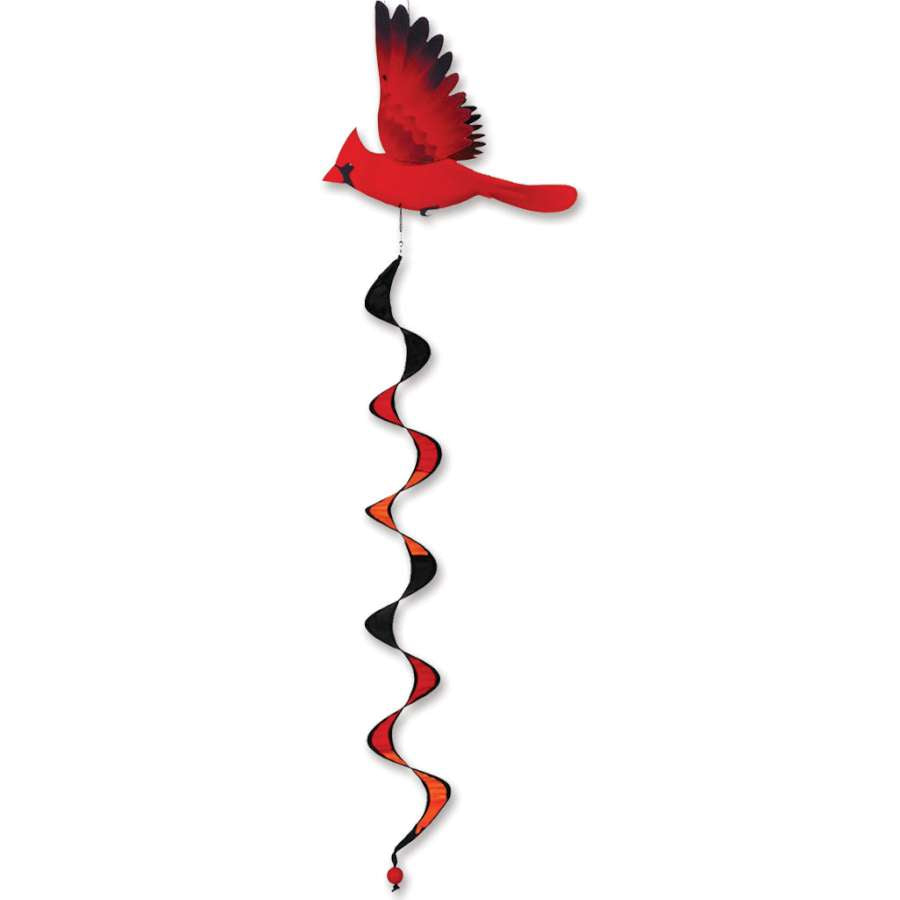Twister North American Cardinal garden accent with vibrant red design spinning in the breeze against a natural outdoor backdrop.