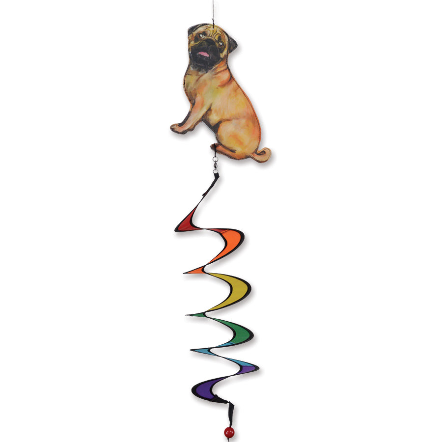 Twister - Pug decorative accent piece showcasing a joyful pug in a playful twist, hand-painted with vibrant colors, perfect for pet lovers.