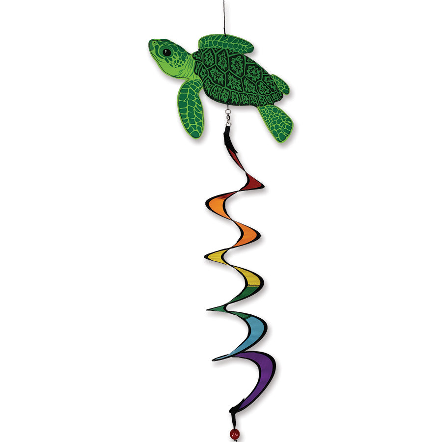 Twister - Sea Turtle kinetic sculpture rotating gently on a windowsill, showcasing vibrant colors and intricate designs for a unique home accent.