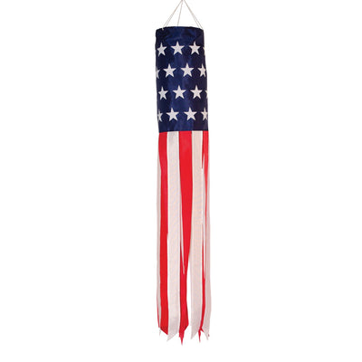 U.S. Stars and Stripes Printed 40-inch windsock showcasing vibrant red, white, and blue colors with silk-screened stars and fluttering tails.