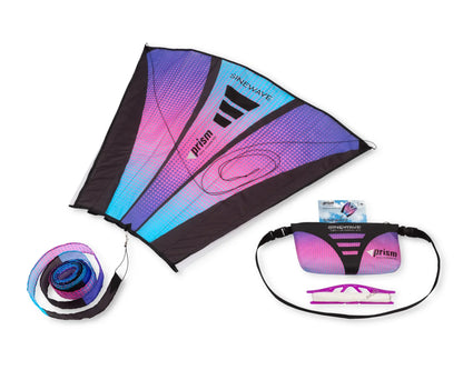 Sinewave kite with colorful parafoil design, smooth wave-like motion, and detachable tail—durable, frameless outdoor fun for flyers of all skill levels.