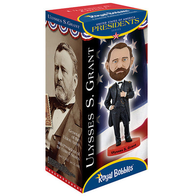 Ulysses S. Grant bobblehead featuring detailed craftsmanship and realistic likeness, standing approximately 7 inches tall on a display shelf.