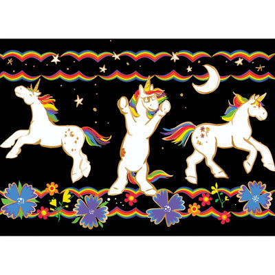 Colorful Unicorn Party windsock featuring embroidered design, displayed outdoors and gently swaying in the breeze.
