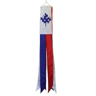 US/Canada Friendship 18-inch windsock featuring colorful applique design and fluttering tails displayed outdoors on a pole.