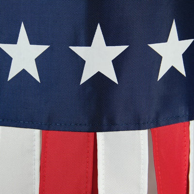 U.S. Stars and Stripes 60-inch windsock fluttering in the breeze, featuring printed stars and stripes in red, white, and blue.