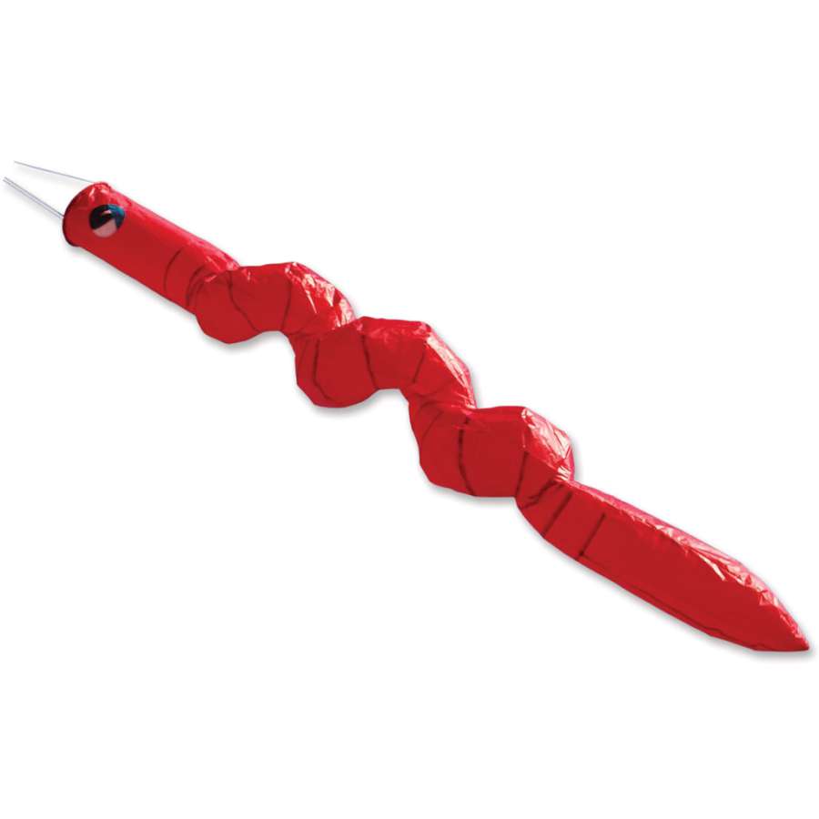 Wackyworm Line Laundry - Red 3D windsock, measuring 6 feet, fluttering in the breeze, adding playful color to an outdoor setting.