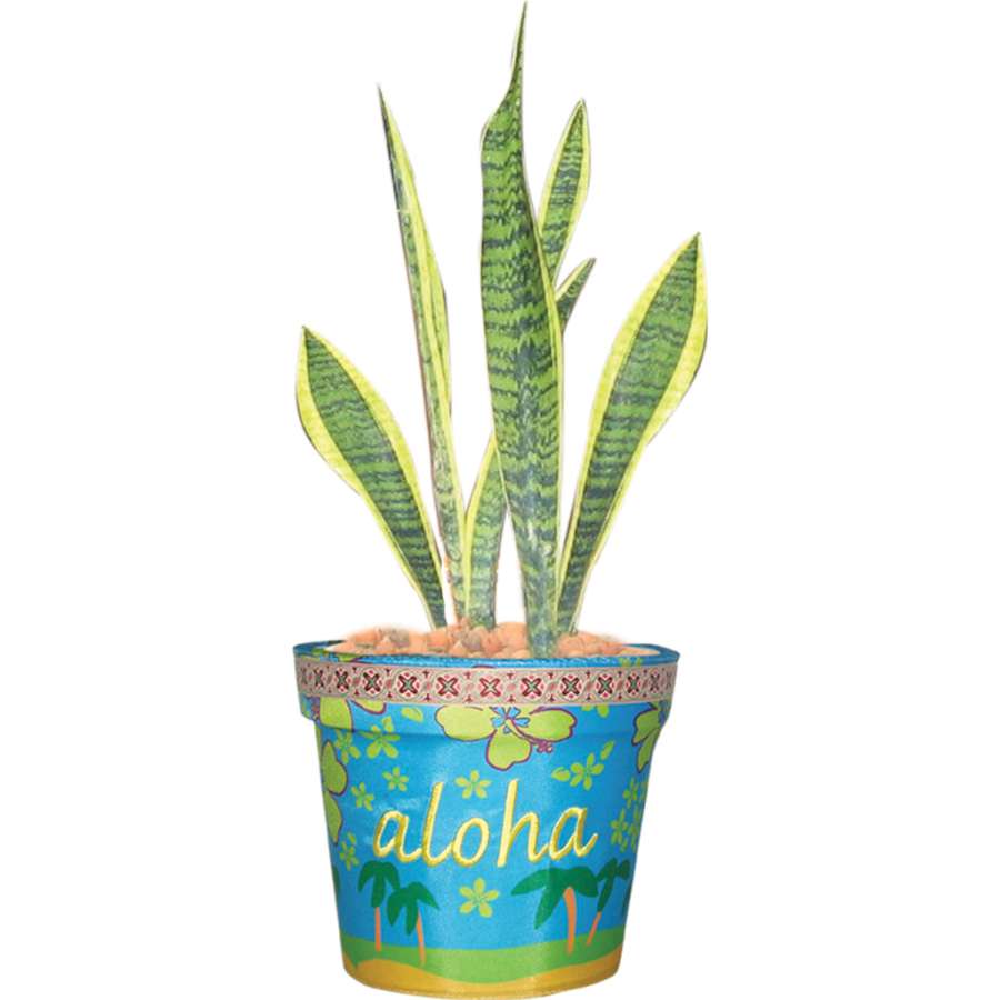 Waikiki Beach Flower Pot Cover displayed stylishly on a standard flower pot with vibrant tropical design enhancing indoor plants.