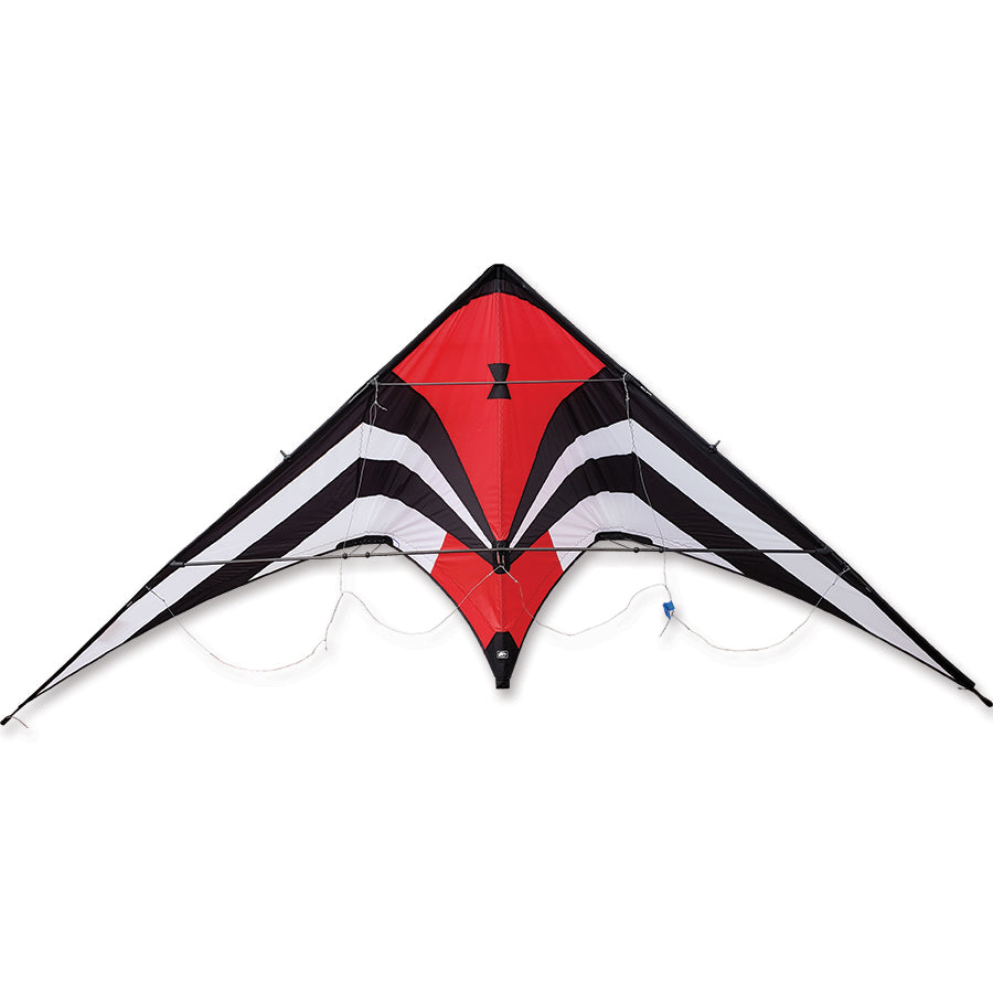 Widow Pro Classic Ultra Lite-Tecmo sport kite measuring 95x39 inches flying against a clear blue sky, showcasing vibrant colors and sleek design.