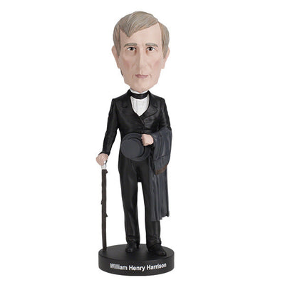 William Henry Harrison bobblehead showcasing detailed features and vintage attire, celebrating the ninth U.S. President in a vibrant display.