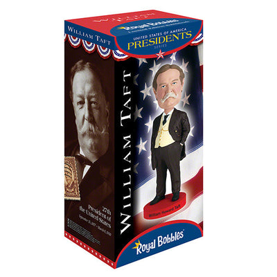 William Howard Taft bobblehead, an 8-inch collectible made from heavyweight polyresin, showcasing Taft's likeness with hand-painted details.