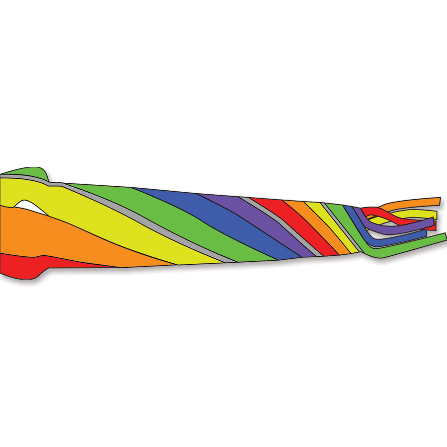 Wind Turbine 150, a colorful reflective kite accessory, spinning and displayed in a garden setting against a blue sky.