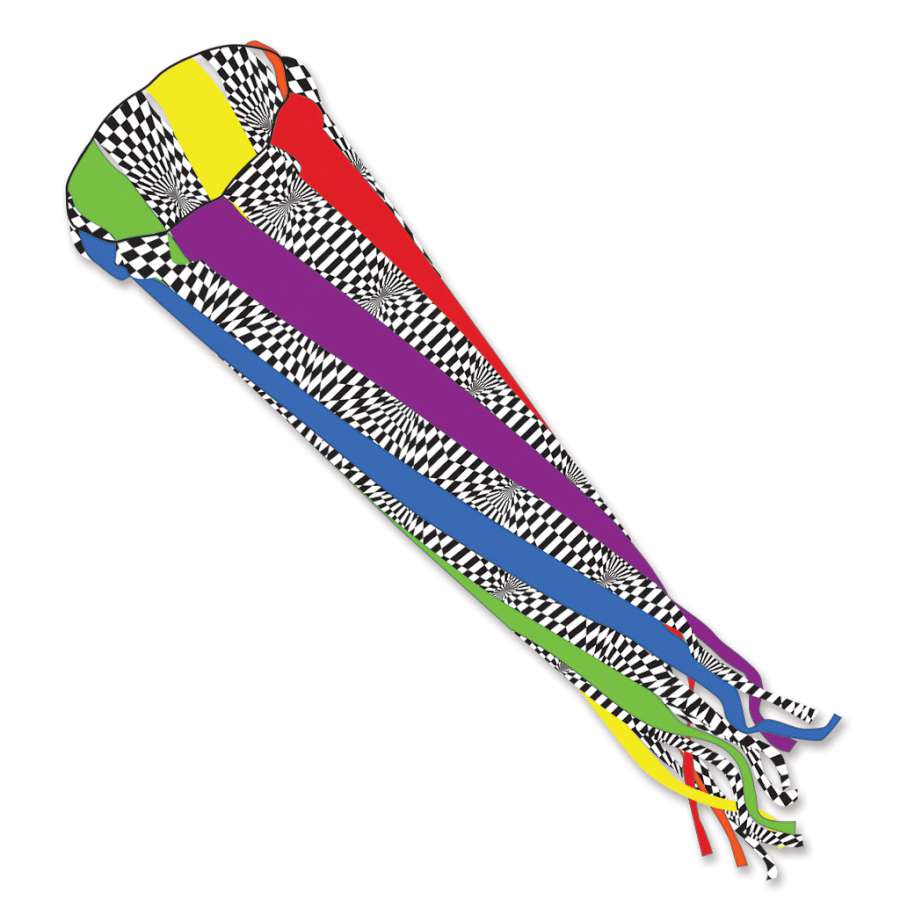 Wind Turbine 500 in op-art design, measuring 500 cm, spinning gracefully in the wind at an outdoor event, vibrant colors visible.
