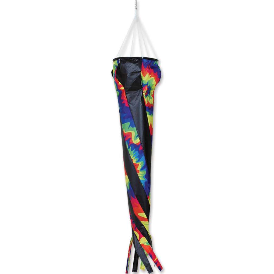 Wind Turbine 90 - Tie Dye spinning in the breeze, showcasing vibrant colors and patterns in a garden setting.