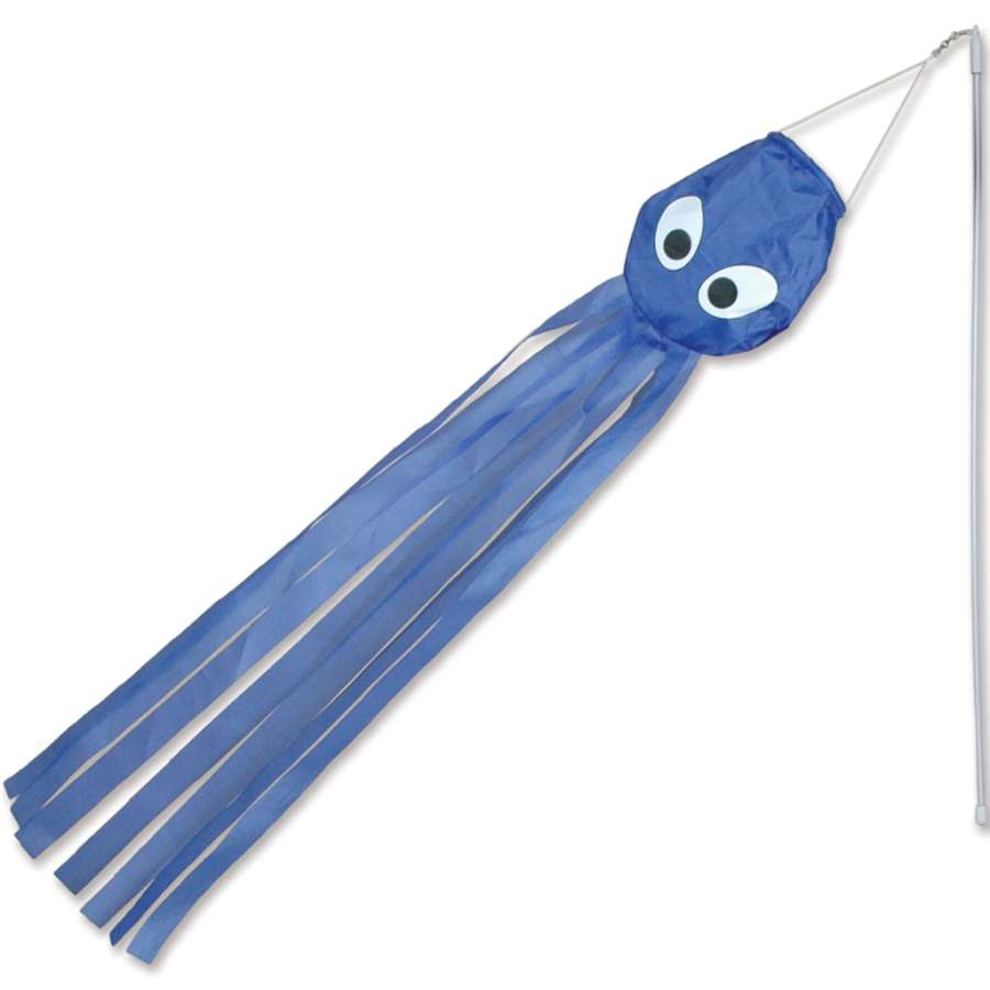 Set of 12 Wind Wands in Blue Octopus design made from durable nylon, displayed in a vibrant outdoor setting with children playing.