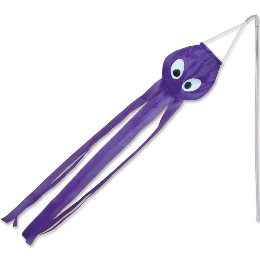 Set of 12 colorful Wind Wands featuring a playful purple octopus design, fluttering in the breeze, ideal for outdoor celebrations.