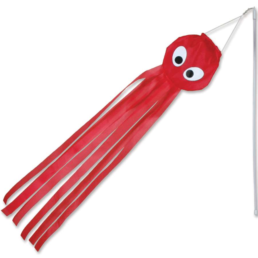 Wind Wand - Red Octopus in a lively outdoor setting with colorful spinning designs, showcasing the fun appeal of these durable wands for celebrations.