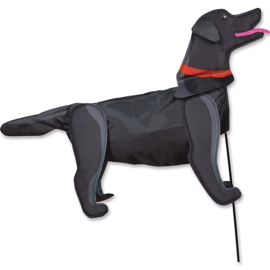 Whimsical Windicator - Black Lab windsock inflates to 3-D shape, displayed outdoors on a sturdy pole, adding charm to the garden.