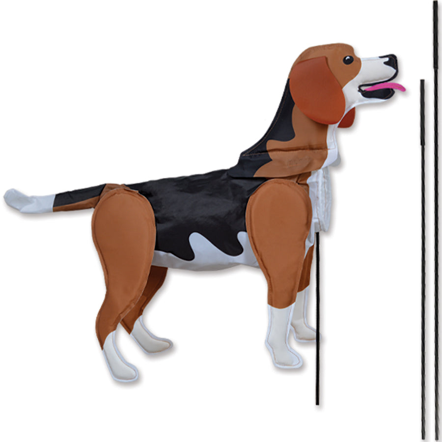 Windicator Recumbent Bike Flag with playful beagle design, showcasing its vibrant 3-D shape on a recumbent bicycle outdoors.