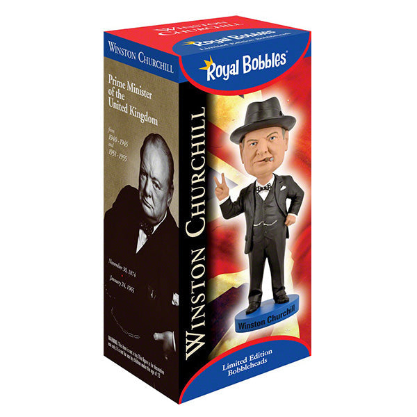 Winston Churchill bobblehead featuring intricate details and hand-painted finish, showcasing Churchill in a classic pose.