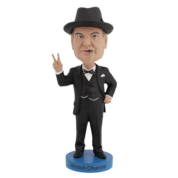 Winston Churchill bobblehead featuring intricate details and hand-painted finish, showcasing Churchill in a classic pose.