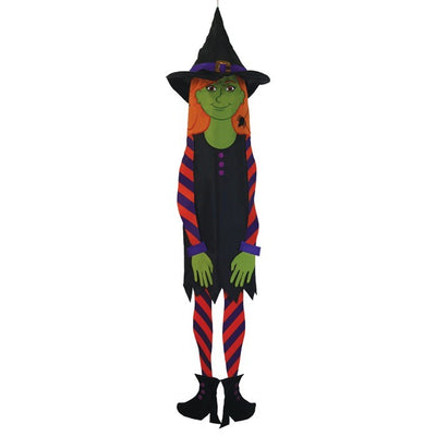 Witch 40-inch Breeze Buddy windsock with flowing arms and legs displayed outdoors, capturing the spirit of Halloween excitement.