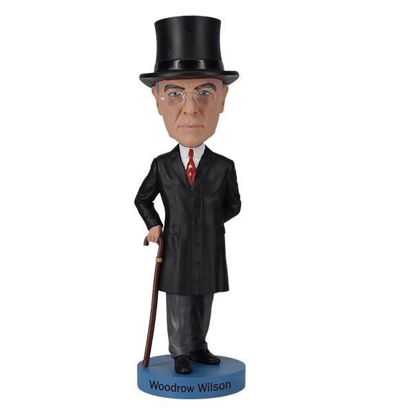 Woodrow Wilson Bobblehead standing 7 inches tall, featuring detailed craftsmanship, suitable for history enthusiasts and collectors.