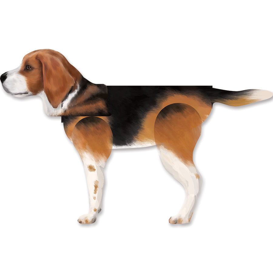 XL Windicator Weather Vane - Beagle featuring a three-dimensional beagle design, mounted on a sturdy pole outdoors in a garden setting.