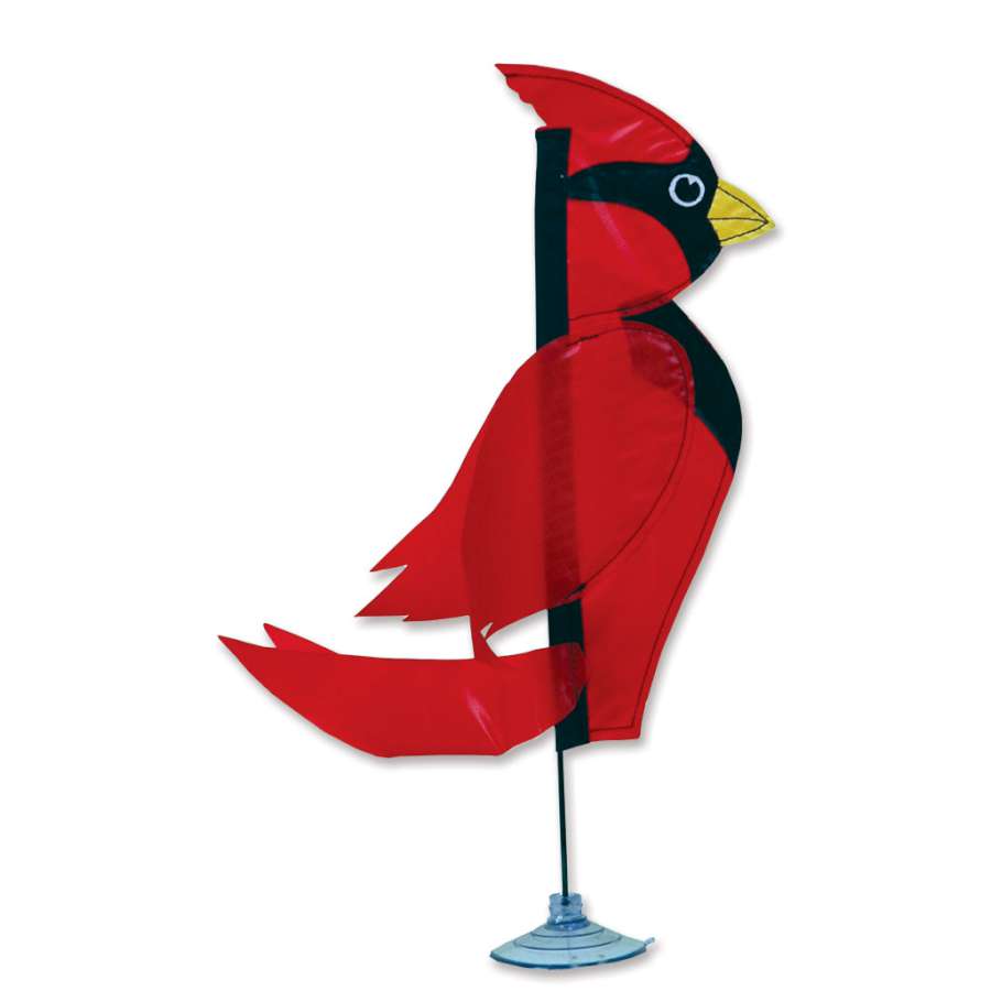 Zany Pal - Carl Cardinal in vibrant red and gray perched on a window with a suction cup, brightening indoor space decor.