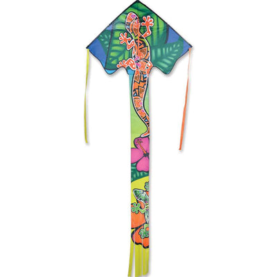 Zephyr Kite - Gecko flying high against a blue sky, showcasing its vibrant gecko design, perfect for outdoor enjoyment.