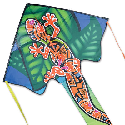 Zephyr Kite - Gecko flying high against a blue sky, showcasing its vibrant gecko design, perfect for outdoor enjoyment.